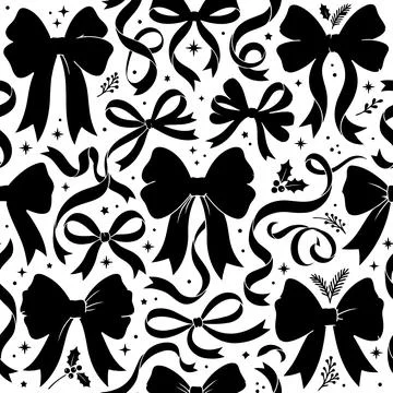 Seamless Festive Pattern with Black Bows for Holiday Decorative Backgrounds Stock Illustration