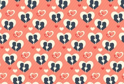 Seamless Festive Pattern with Love Couple and Hearts Stock Illustration