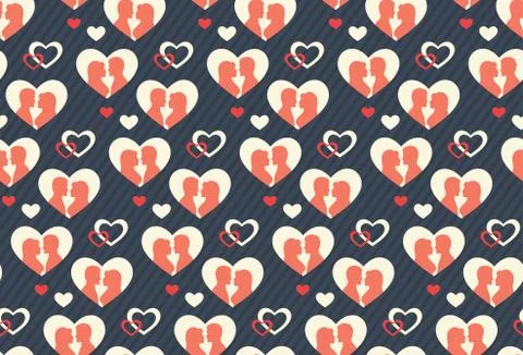 Seamless Festive Pattern with Love Couple and Hearts Illustrazione stock