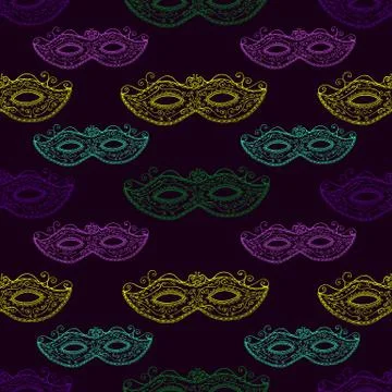 Seamless festive pattern with masks, doodle style. Stock Illustration