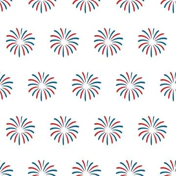 Seamless festive pattern. Red and blue fireworks on a white background. Perfect Stock Illustration