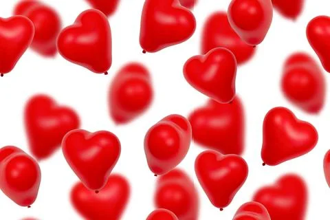 Seamless festive pattern. Red heart-shaped balloons on a white background Stock Photos