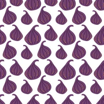 Seamless fig fruit pattern with hand drawn stylized shapes in purple and whit Stock Illustration