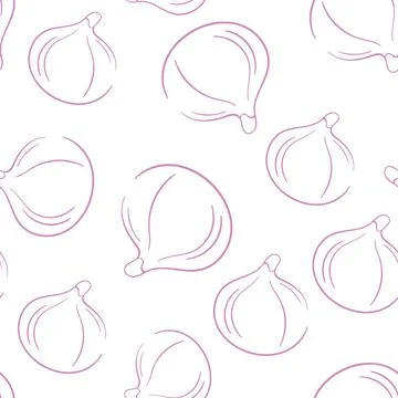 Seamless fig pattern in minimal line art style with a soft pink outline on white Illustrazione stock