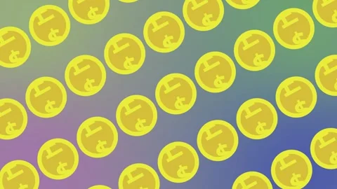 Seamless financial pattern with golden dollar coins on a vibrant gradient backgr Stock Footage 329143105