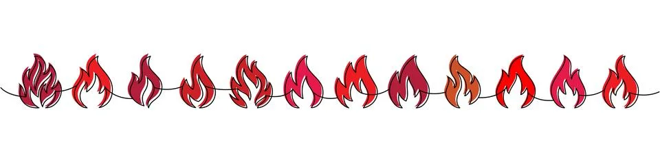 Seamless fire flame border. Decorative burning flame silhouettes in red tones Stock Illustration