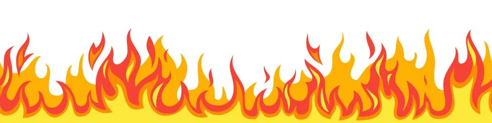 Seamless fire flame. Flaming pattern. Flammable horizontal line. Red and yellow Stock Illustration