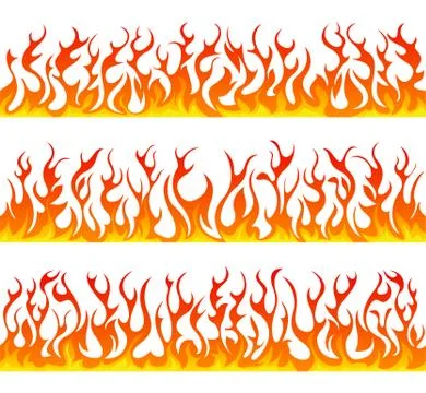 Seamless fire flames line vector set 스톡 일러스트