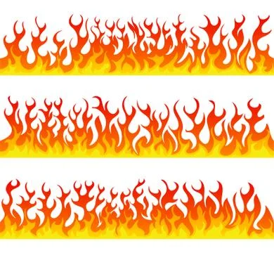 Seamless fire flames line vector set Stock Illustration