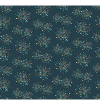 Seamless firework salute pattern isolated on blue Stock Illustration