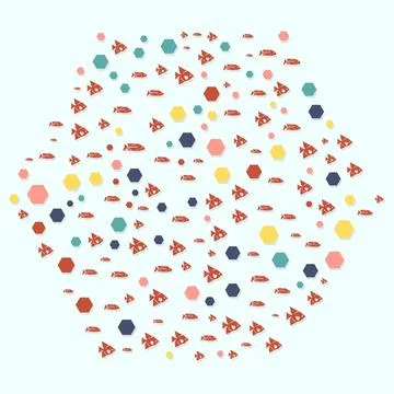 Seamless fish and dot abstract polka repeat textile pattern on white backgrou Stock Illustration