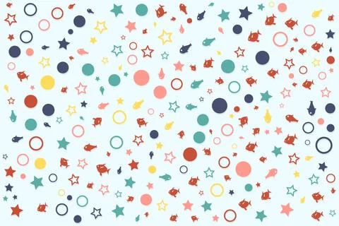 Seamless fish and dot abstract polka repeat textile pattern on white backgrou Illustrazione stock