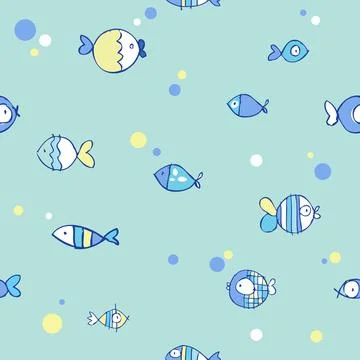 Seamless fish pattern. Blue summertime texture. Stock Illustration