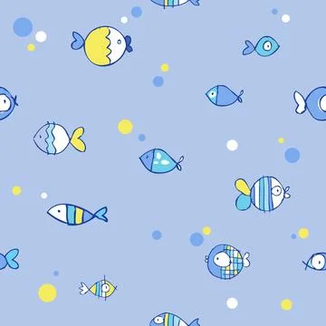 Seamless fish pattern. Blue summertime texture. Stock Illustration