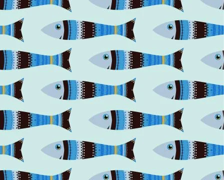Seamless fish pattern, doodle Stock Illustration