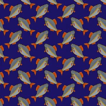 Seamless Fish Pattern Fresh Fish Isolated on Blue Background. Seamless Fis... Foto stock