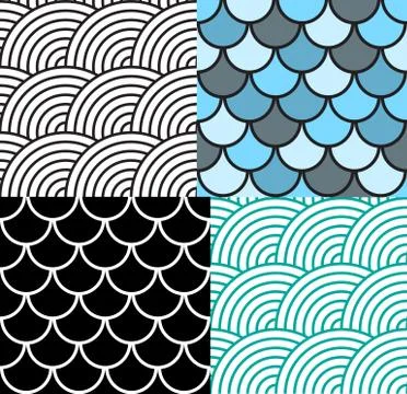 Seamless Fish Scale Pattern Set Vector Illustration: Graphic #52559725