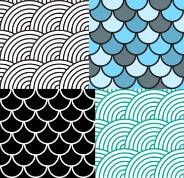 Seamless Fish Scale Pattern Set Illustration Stock Illustration