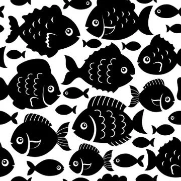 Seamless fish silhouettes theme Illustrazione stock