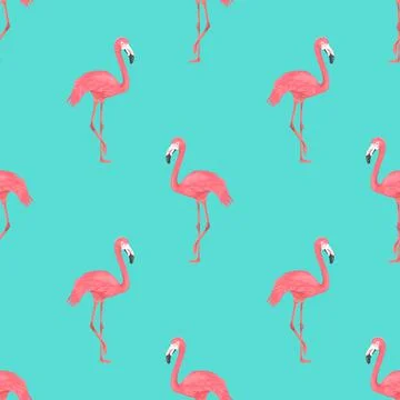 Seamless Flamingo Bird on Blue Pattern. Repeated Tropical Animal Background 스톡 일러스트