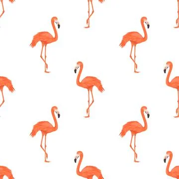 Seamless Flamingo Bird Pattern. Repeated Tropical Animal Background. Flat Vector Illustrazione stock