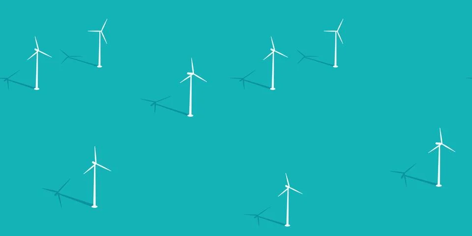 Seamless Flat Abstract Ocean With Wind Turbines Vector Illustration Background Stock Illustration