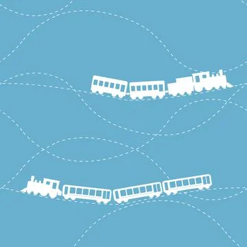 Seamless flat blue pattern with retro locomotive Stock Illustration