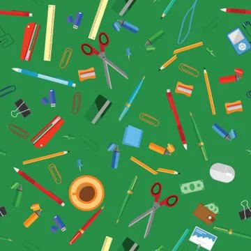 Seamless flat business vector pattern with stationery Stock Illustration