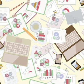 Seamless flat business vector pattern with stationery Stock Illustration