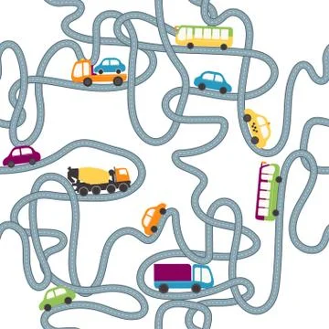 Seamless flat cartoon road Stock Illustration