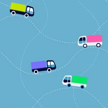 Seamless flat cartoon vector pattern with trucks Stock Illustration