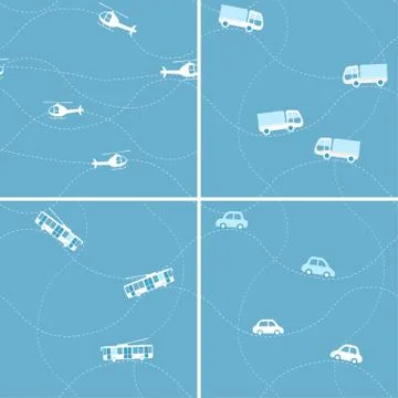 Seamless flat cartoon vector pattern set with cars Stock Illustration