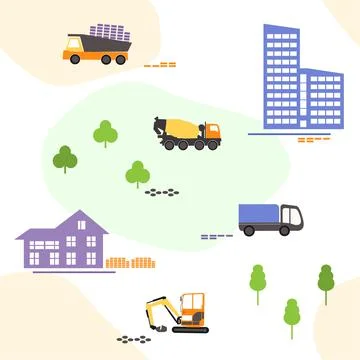 Seamless flat cartoon vector pattern with machines Stock Illustration