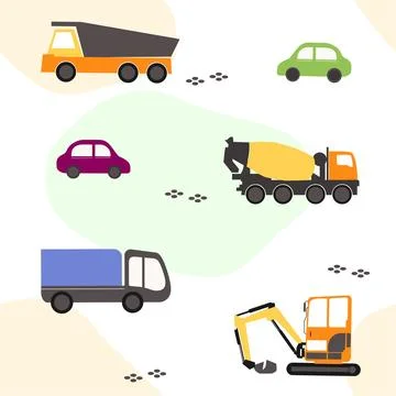 Seamless flat cartoon vector pattern with machines Stock Illustration
