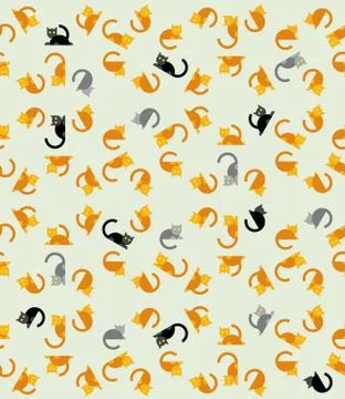 Seamless flat cats pattern. Cartoon pets background. 스톡 일러스트