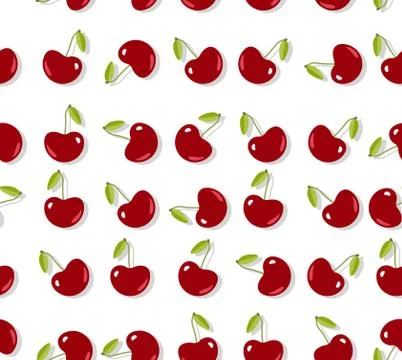 Seamless flat cherry pattern. Fresh summer fruit background Stock Illustration