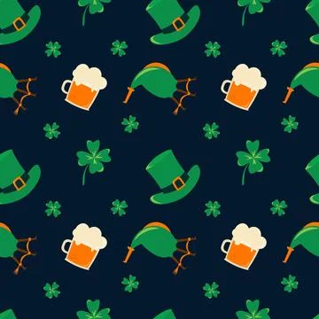 Seamless flat hand drawn st patricks day pattern. Stock Illustration