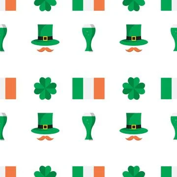 Seamless flat hand drawn st patricks day pattern. Stock Illustration