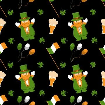Seamless flat hand drawn st patricks day pattern. Stock Illustration