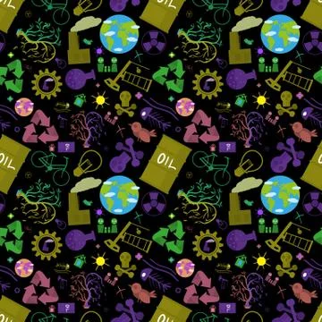 Seamless flat pattern illustration of tree on earth, the symbol of world ecol 스톡 일러스트