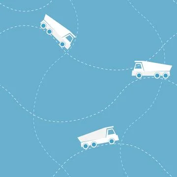 Seamless flat vector pattern with dump truck Stock Illustration