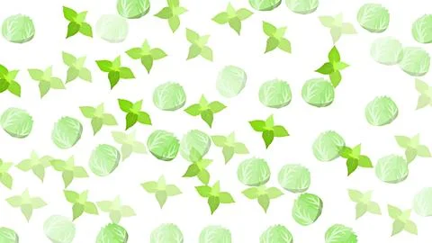 Seamless Flat Vegetable Pattern Featuring Fresh Green Cabbage and Basil Lea.. Stock-Illustration
