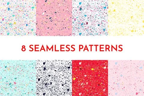 Seamless fleck pattern. Set of 8 Colorful textured blob background. Vector il Illustrazione stock