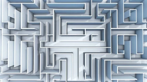 Seamless flight over endless maze with illuminated blue walls Stock Footage 83145545