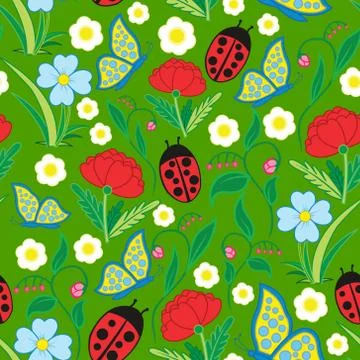 Seamless Flora Fauna Pattern Stock Illustration