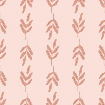 Seamless flora pattern with leaf branches silhouettes in simple style. Light  Illustrazione stock