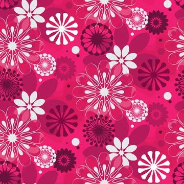 Seamless flora pattern with pink flowers. Abstract vector illustration. Stock Illustration
