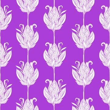 Seamless floral abstract pattern. Colorful print composed of white line flowe Stock Illustration