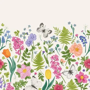 Seamless floral border. 库存插图