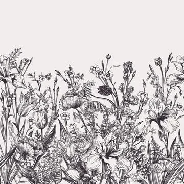 Seamless floral border. 스톡 일러스트